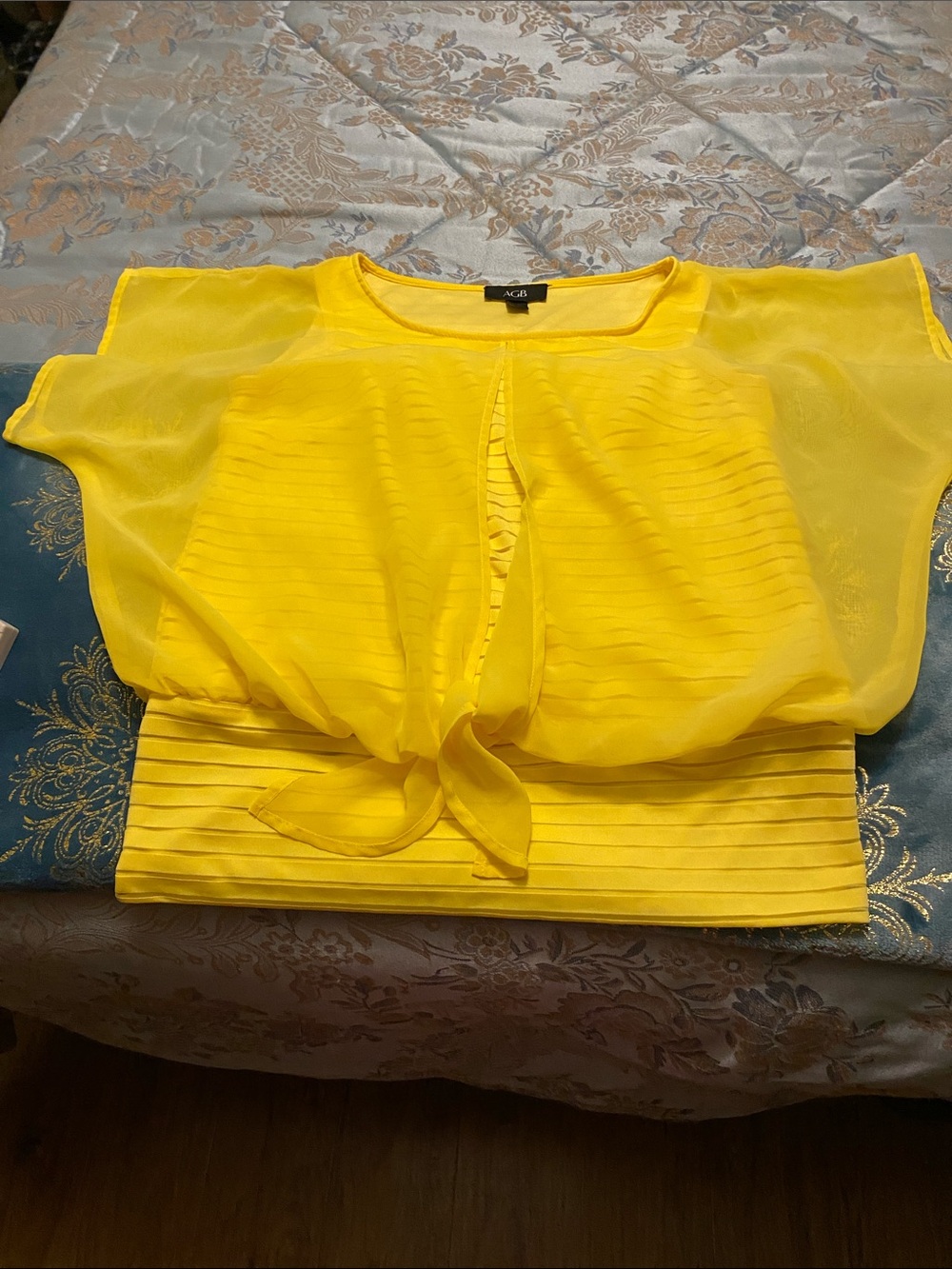 AGB Yellow Sheer Layered Blouse With Built-In Tank Top. Size.S